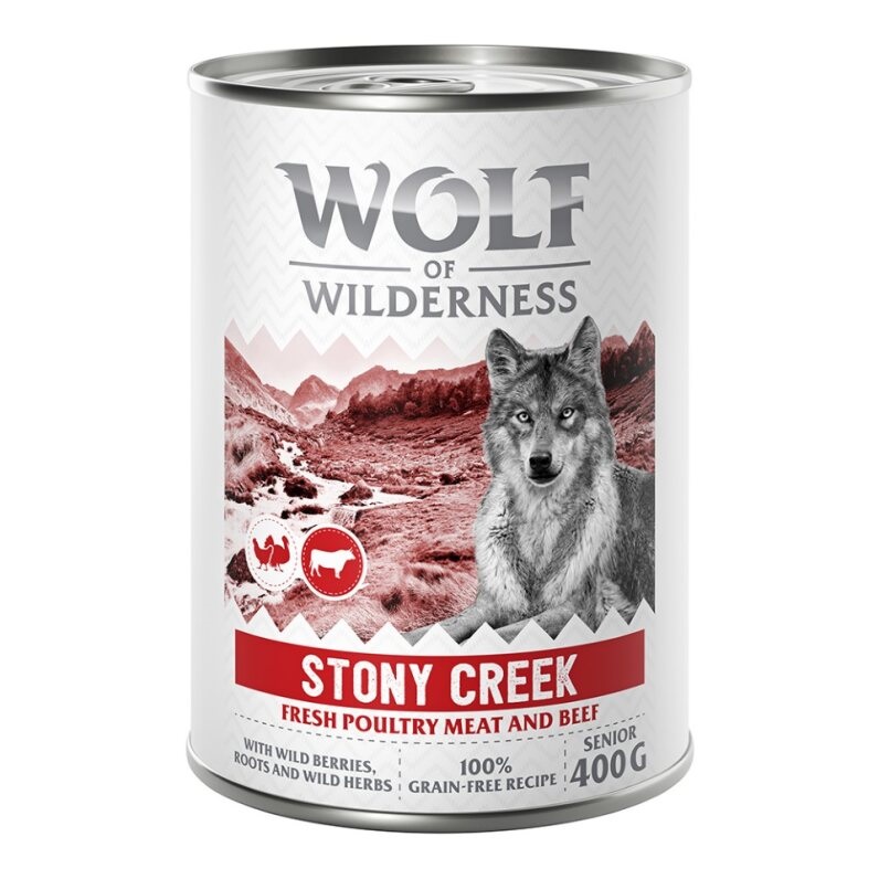 10 + 2 gratis!  12 x 400 g Wolf of Wilderness - SENIOR Stony Creek - Geflügel mit Rind von Wolf of Wilderness