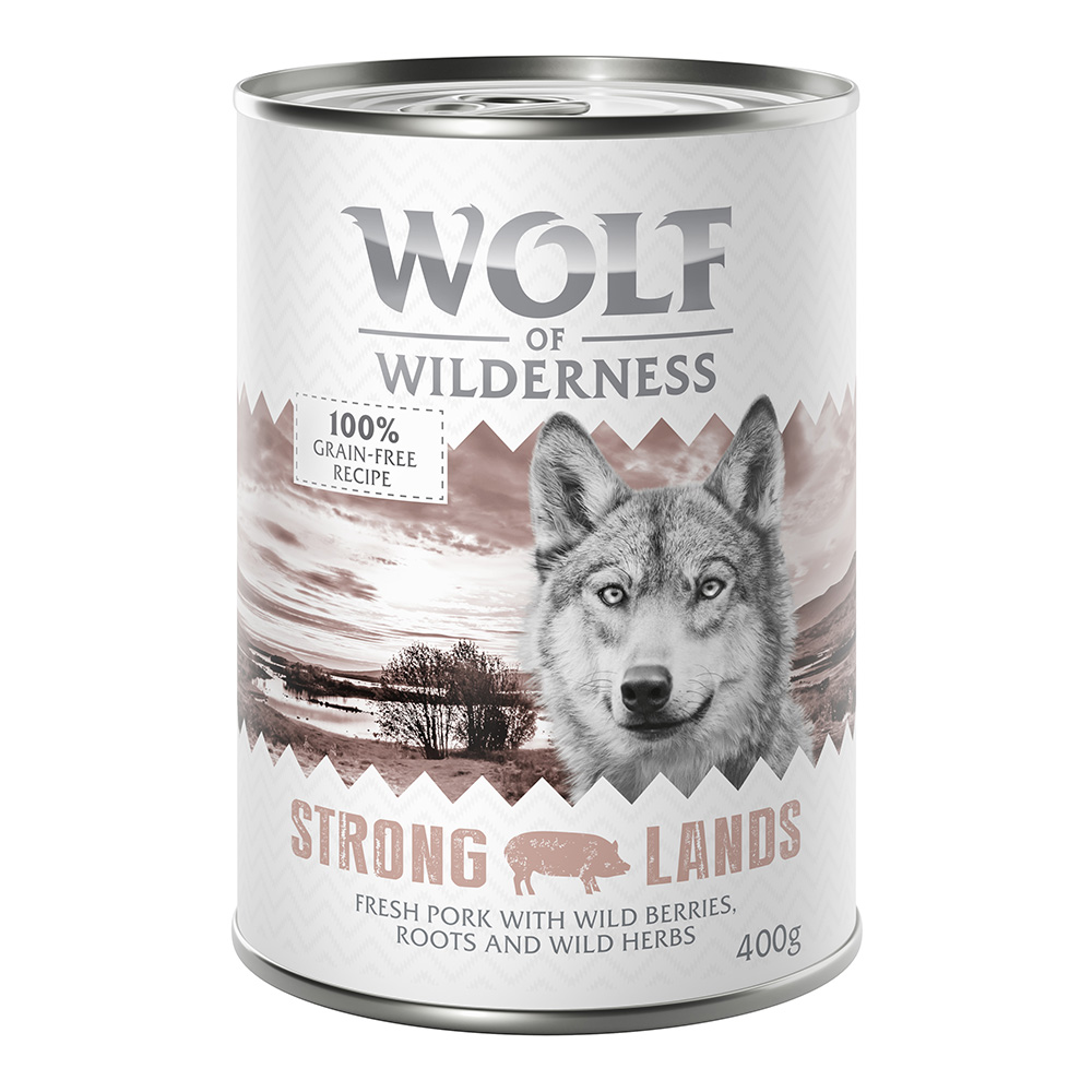 10 + 2 gratis!  12 x 400 g Wolf of Wilderness - Strong Lands - Schwein von Wolf of Wilderness