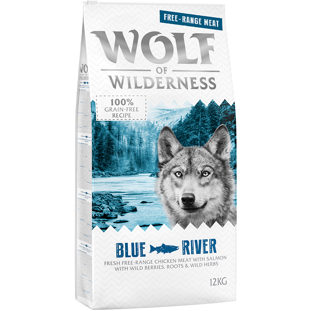 10 € Cyber-Rabatt! 12 kg Wolf of Wilderness  - Blue River - Freilandhuhn & Lachs von Wolf of Wilderness