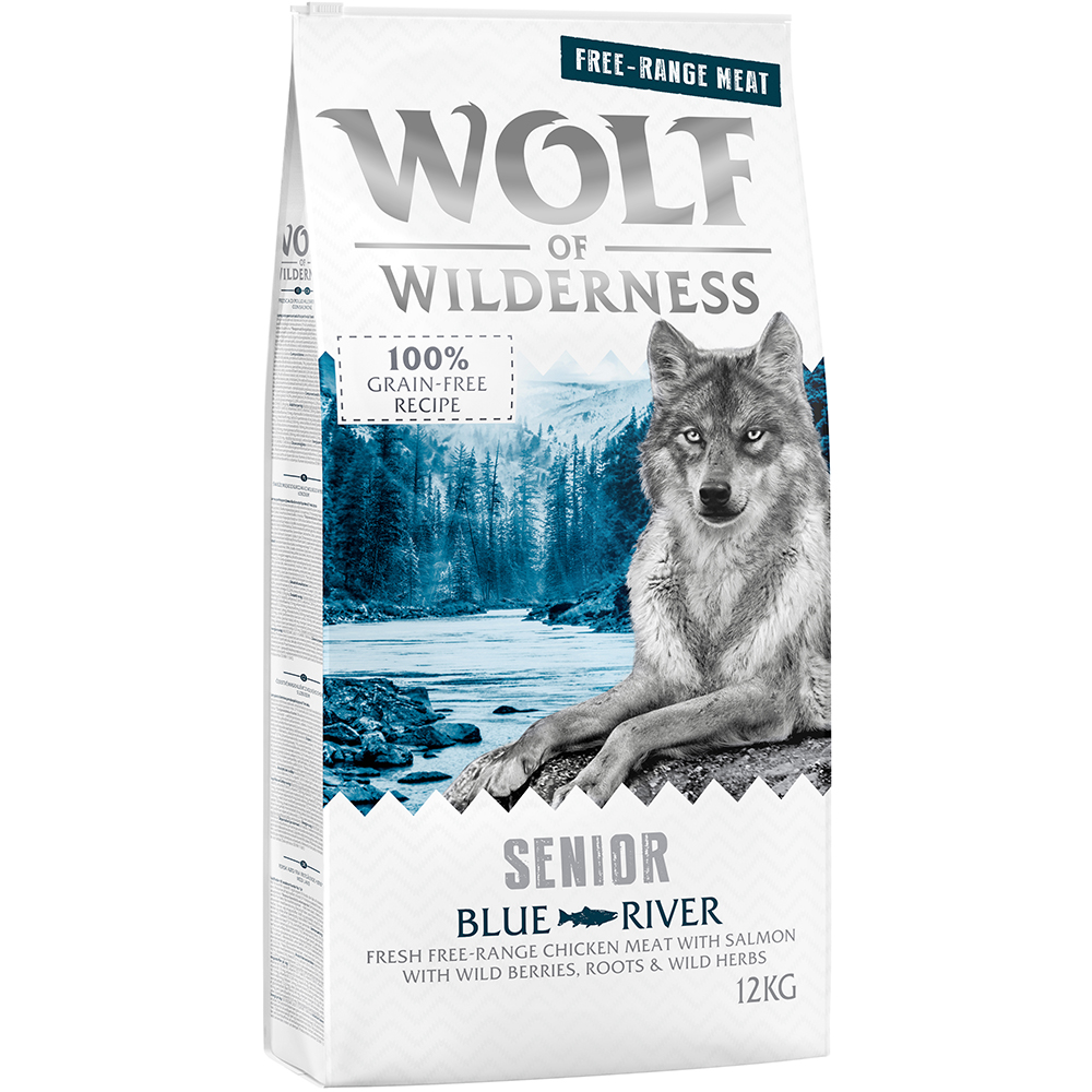 10 € Cyber-Rabatt! 12 kg Wolf of Wilderness  - SENIOR Blue River - Freilandhuhn & Lachs von Wolf of Wilderness