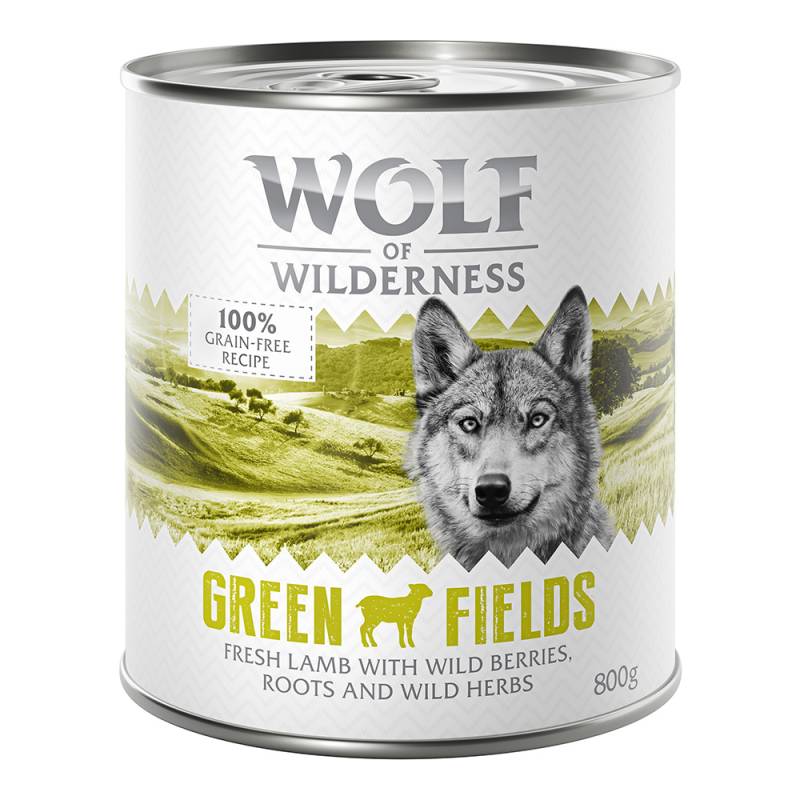 10 € Rabatt sichern! Sparpaket Wolf of Wilderness 24 x 800 g - Green Fields - Lamm von Wolf of Wilderness