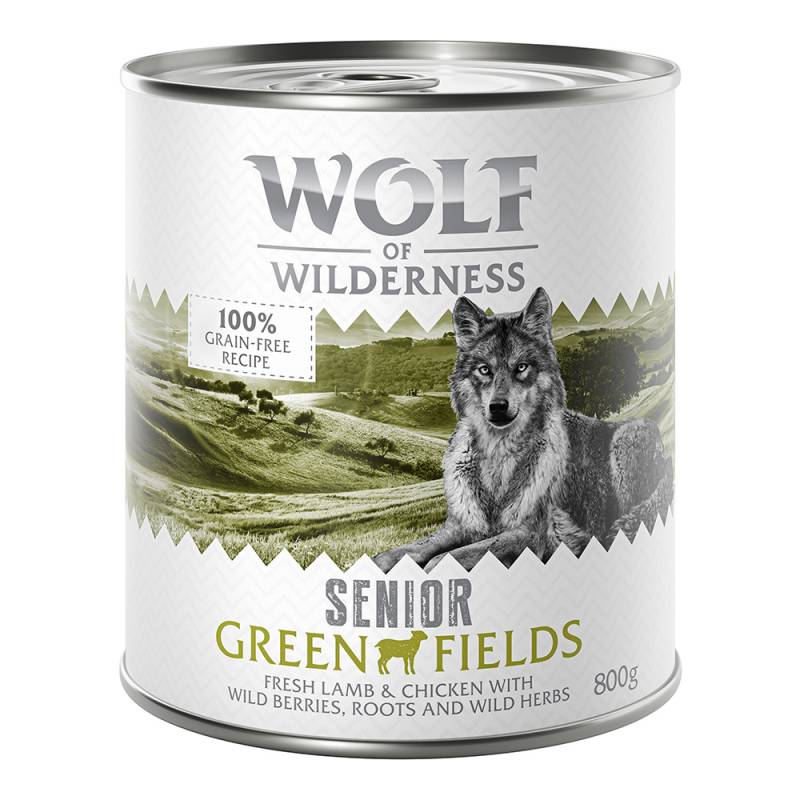 10 € Rabatt sichern! Sparpaket Wolf of Wilderness 24 x 800 g - SENIOR Green Fields - Lamm von Wolf of Wilderness