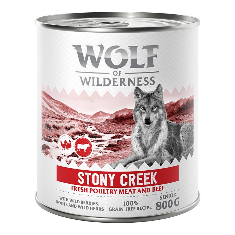 10 € Rabatt sichern! Sparpaket Wolf of Wilderness 24 x 800 g - SENIOR Stony Creek - Geflügel mit Rind von Wolf of Wilderness