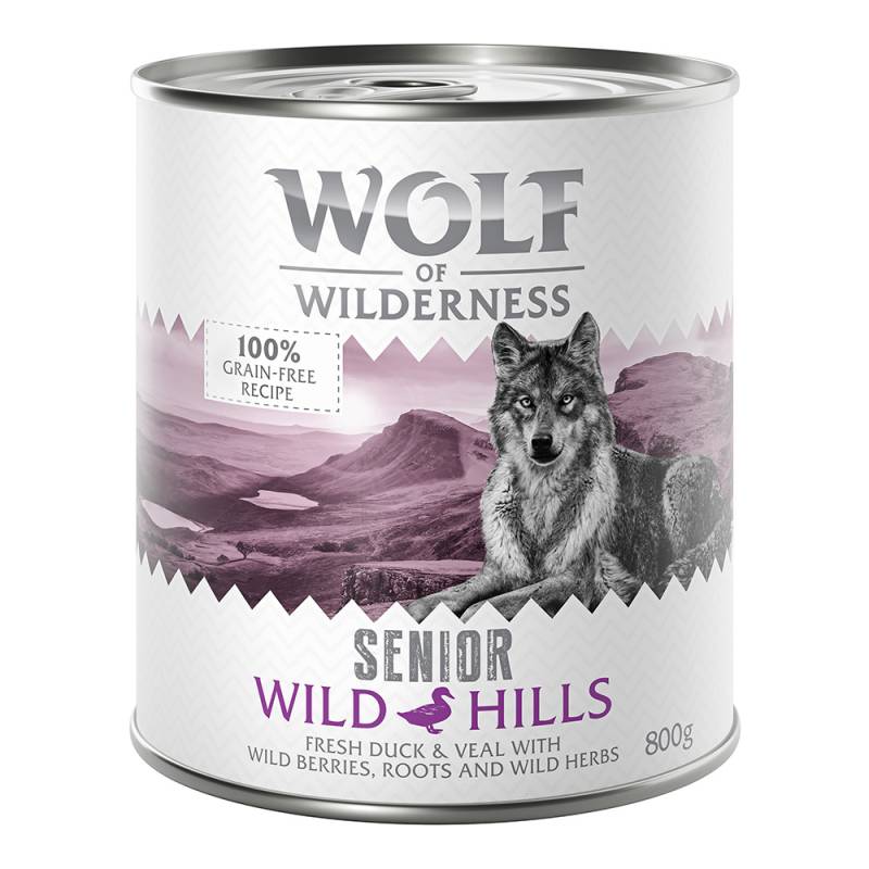 10 € Rabatt sichern! Sparpaket Wolf of Wilderness 24 x 800 g - SENIOR Wild Hills - Ente von Wolf of Wilderness