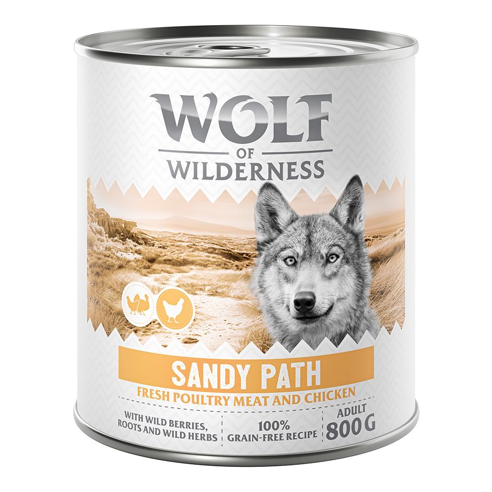 10 € Rabatt sichern! Sparpaket Wolf of Wilderness 24 x 800 g - Sandy Path - Geflügel mit Huhn von Wolf of Wilderness