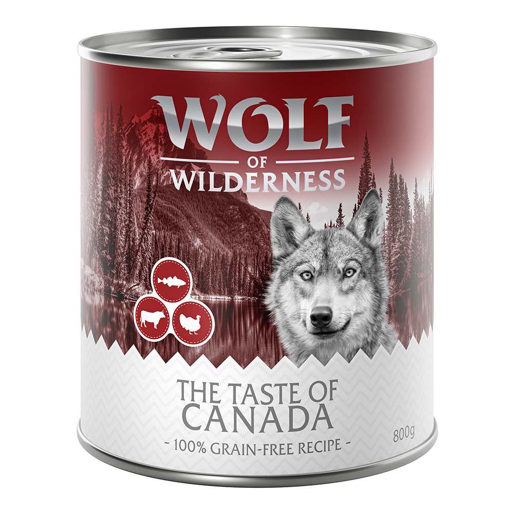 10 € Rabatt sichern! Sparpaket Wolf of Wilderness 24 x 800 g - The Taste Of Canada - Rind, Pute, Kabeljau von Wolf of Wilderness