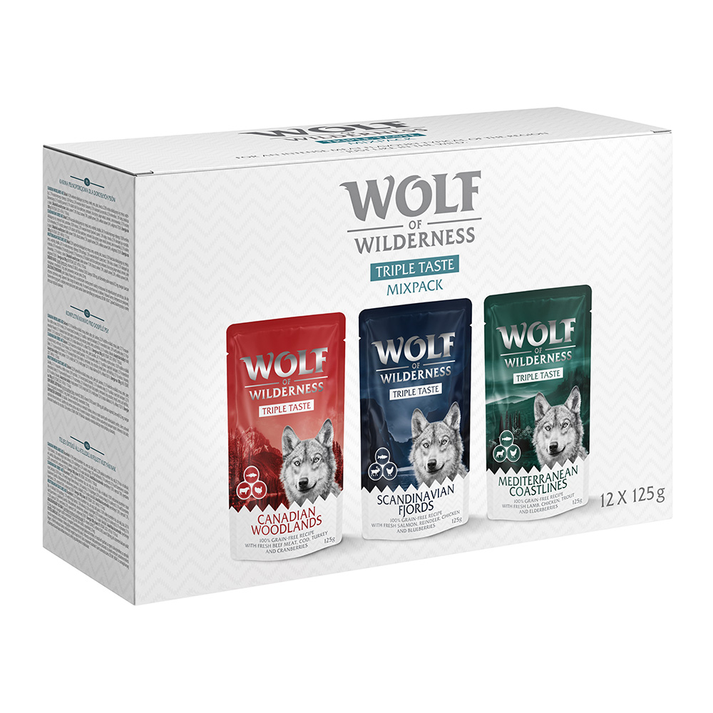 10% Rabatt! Wolf of Wilderness Mixpakete - Junior, Adult & Senior - 12 x 125 g (Pouch): Canadian, Scandinavian, Mediterranean von Wolf of Wilderness