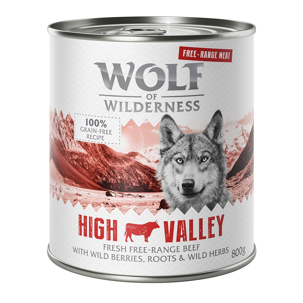 11 + 1 gratis! Wolf of Wilderness 12 x 800 g - High Valley - Freiland-Rind von Wolf of Wilderness