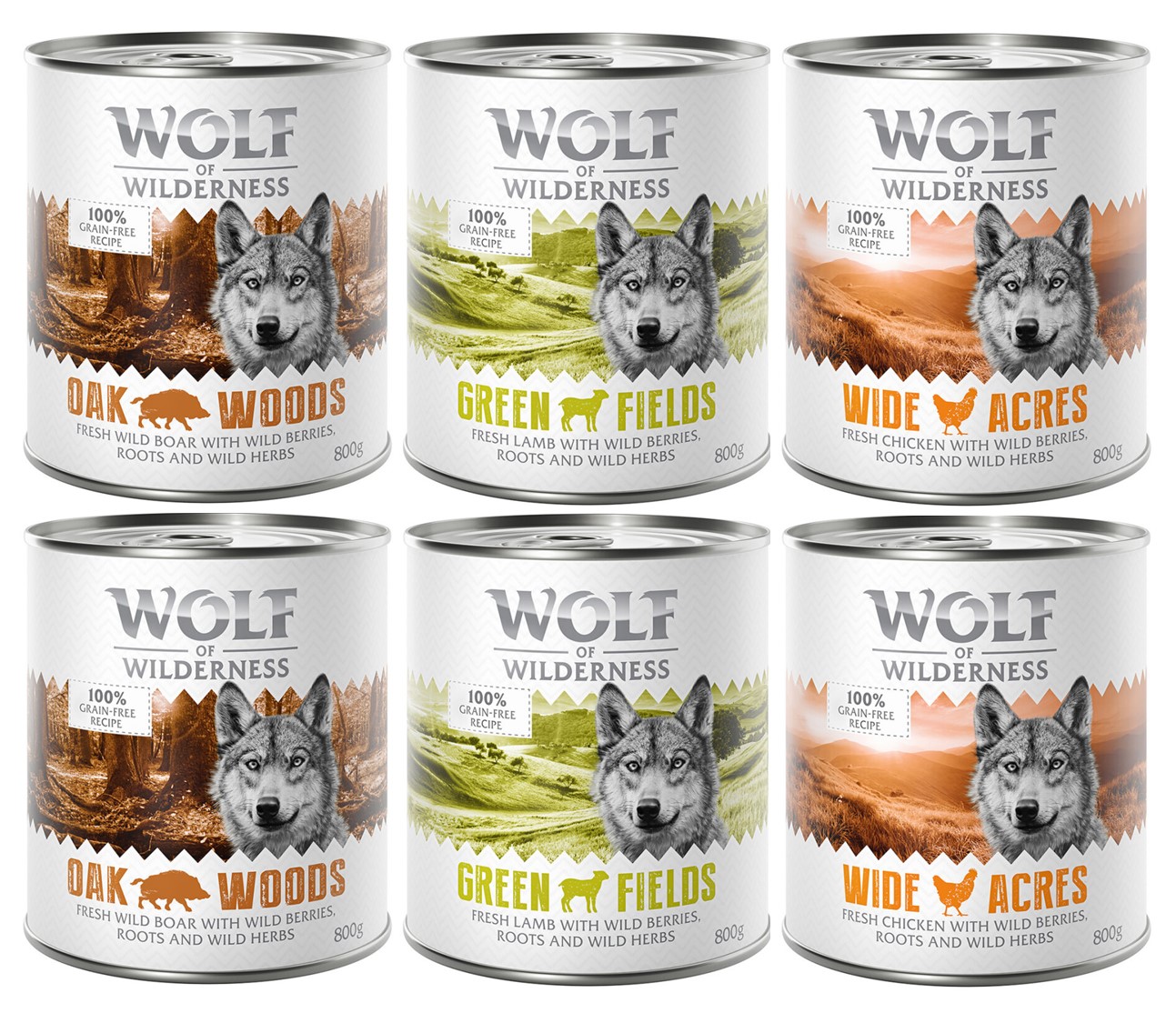 11 + 1 gratis! Wolf of Wilderness 12 x 800 g - Mix: Lamm, Wildschwein, Huhn von Wolf of Wilderness