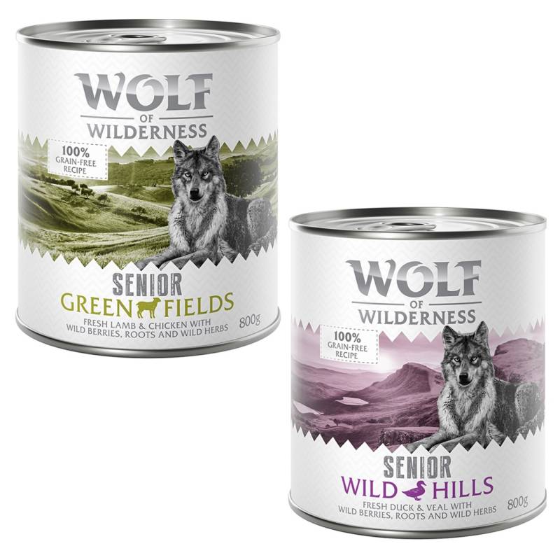 11 + 1 gratis! Wolf of Wilderness 12 x 800 g - SENIOR Mix: Ente & Kalb, Lamm & Huhn von Wolf of Wilderness