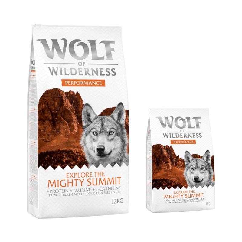 12 + 2 kg gratis! 14 kg Wolf of Wilderness Trockenfutter - Explore The Mighty Summit - Huhn (Performance) von Wolf of Wilderness