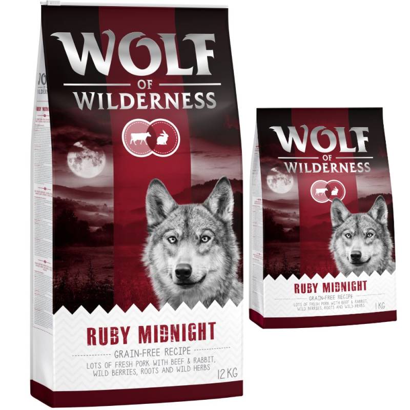 12 + 2 kg gratis! 14 kg Wolf of Wilderness Trockenfutter - Ruby Midnight - Rind & Kaninchen von Wolf of Wilderness