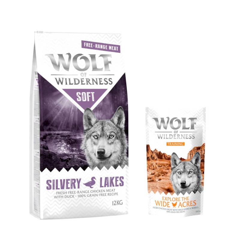 12 kg Wolf of Wilderness + 100 g Training Snack gratis! - Silvery Lakes - Freiland-Huhn & Ente (halbfeucht) von Wolf of Wilderness