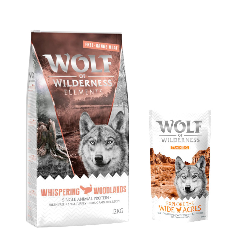 12 kg Wolf of Wilderness + 100 g Training Snack gratis! - Whispering Woodlands - Freiland-Pute (Monoprotein) von Wolf of Wilderness
