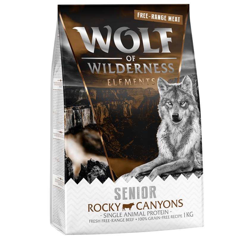 15 % Rabatt auf 1 kg Wolf of Wilderness - SENIOR Sensitiv "Rocky Canyons" Freiland-Rind von Wolf of Wilderness