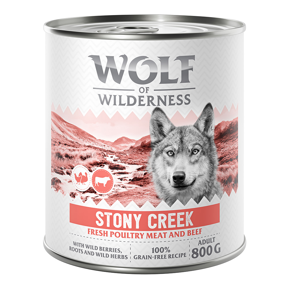 18 x 800 g Wolf of Wilderness zum Sonderpreis! - Adult “Expedition” Stony Creek - Geflügel mit Rind von Wolf of Wilderness