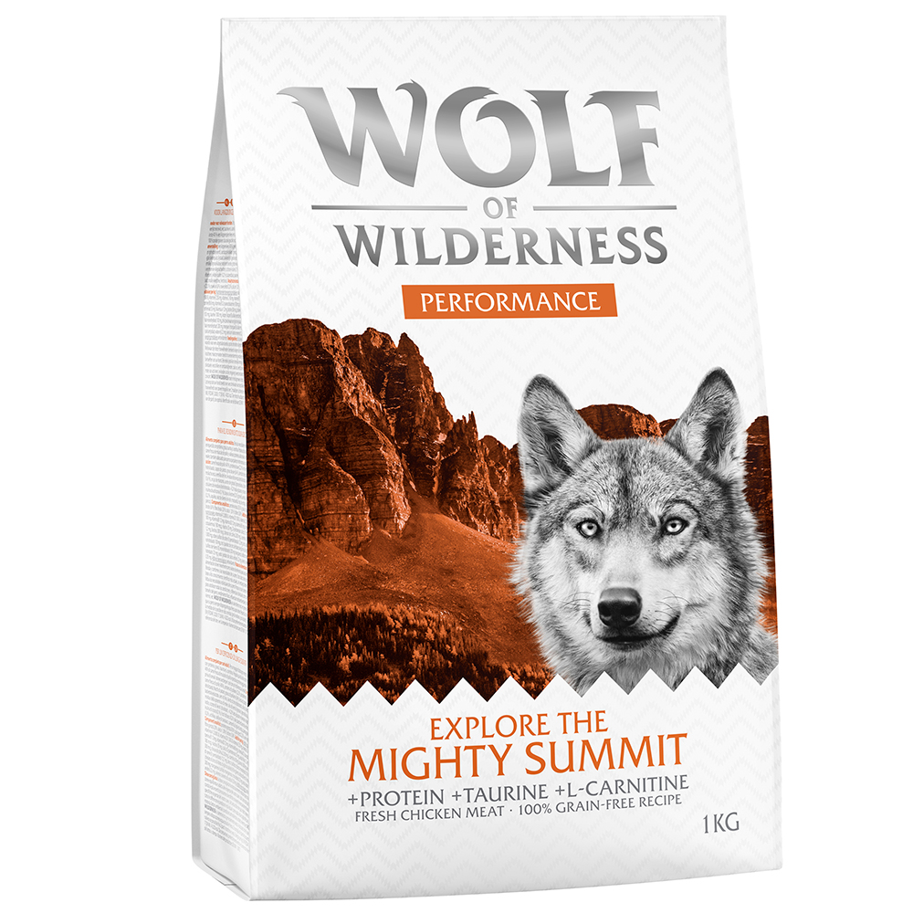20 % Rabatt! 1 kg Wolf of Wilderness "Explore" Weight Management / Mobility / Performance - "The Mighty Summit" Performance von Wolf of Wilderness