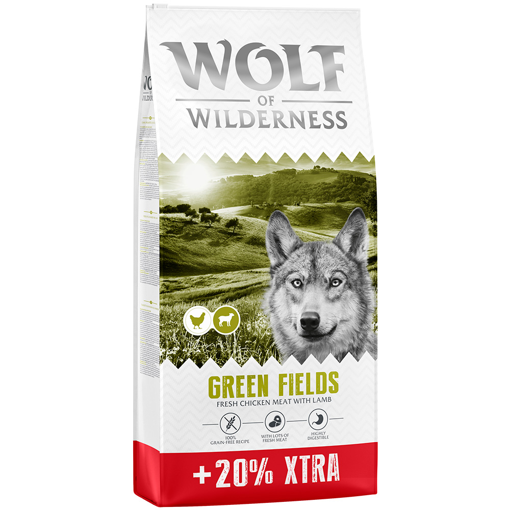 20% gratis! 14,4 kg Wolf of Wilderness Adult Getreidefrei - Green Fields - Lamm 20% gratis! 14,4 kg Wolf of Wilderness Adult Getreidefrei - Green Fields - Lamm von Wolf of Wilderness