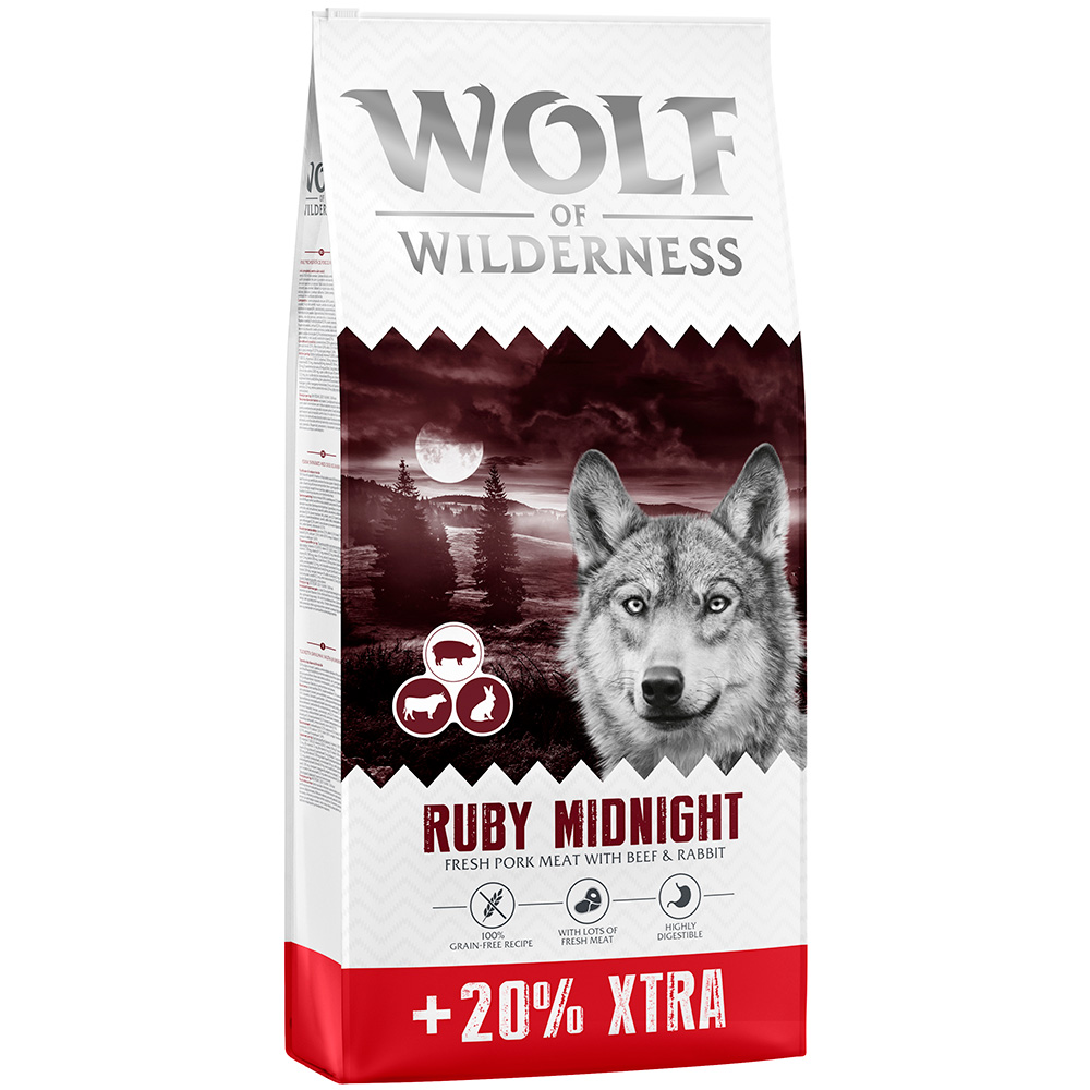 20% gratis! 14,4 kg Wolf of Wilderness Adult Getreidefrei - Ruby Midnight - Rind & Kaninchen 20% gratis! 14,4 kg Wolf of Wilderness Adult Getreidefrei - Ruby Midnight - Rind & Kaninchen von Wolf of Wilderness