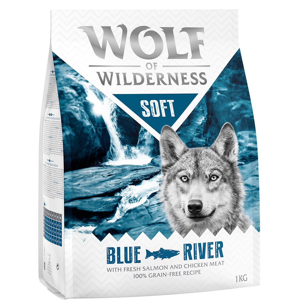 3 + 1 gratis! 4 x 1 kg Wolf of Wilderness - Blue River - Lachs (Soft & Strong) von Wolf of Wilderness