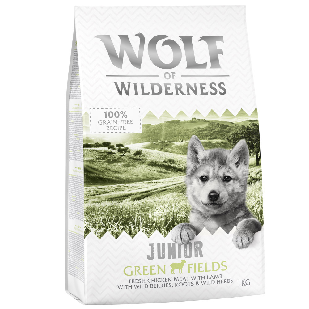 3 + 1 gratis! 4 x 1 kg Wolf of Wilderness - JUNIOR Green Fields - Lamm von Wolf of Wilderness