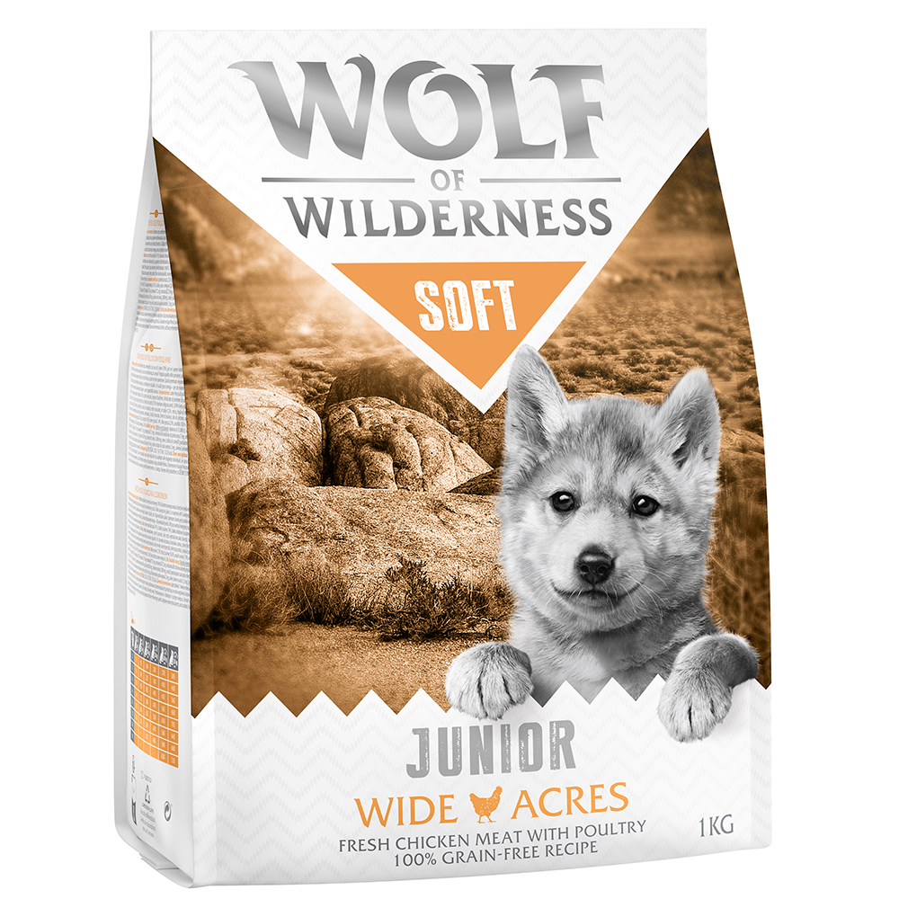 3 + 1 gratis! 4 x 1 kg Wolf of Wilderness - JUNIOR Wide Acres - Huhn (halbfeucht) von Wolf of Wilderness