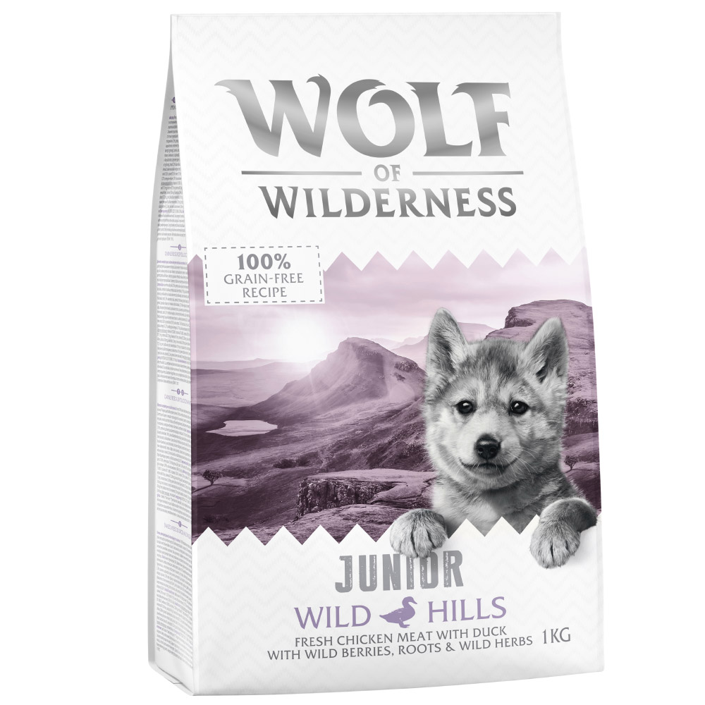 3 + 1 gratis! 4 x 1 kg Wolf of Wilderness - JUNIOR Wild Hills - Ente von Wolf of Wilderness