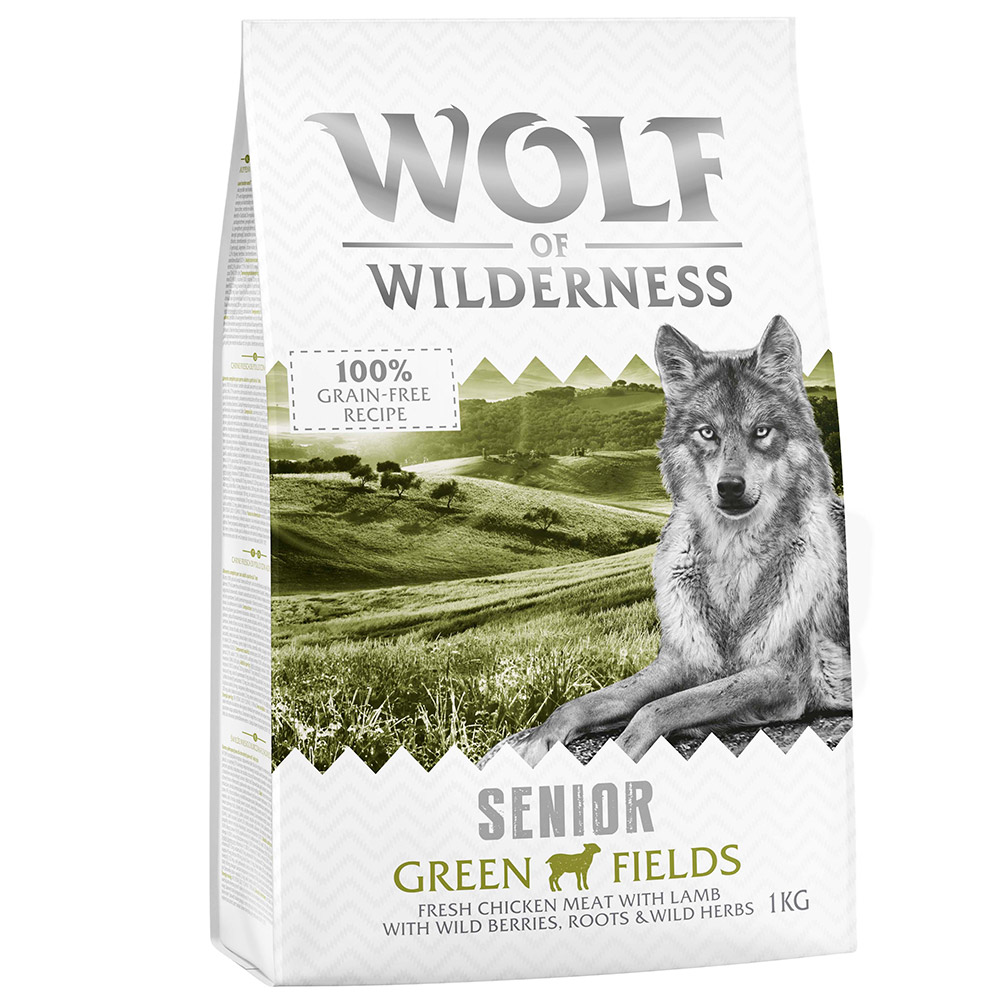 3 + 1 gratis! 4 x 1 kg Wolf of Wilderness - SENIOR Green Fields - Lamm von Wolf of Wilderness