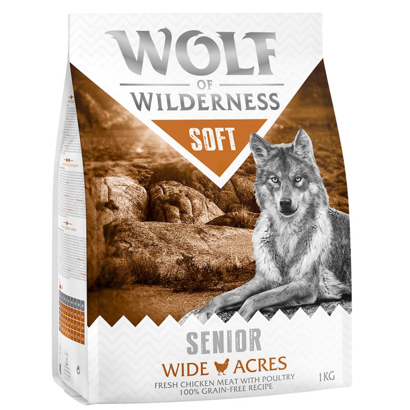 3 + 1 gratis! 4 x 1 kg Wolf of Wilderness - SENIOR Wide Acres - Huhn (halbfeucht) von Wolf of Wilderness