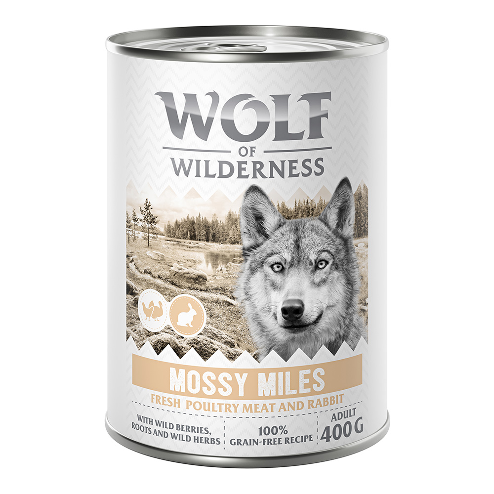 5 + 1 gratis! 6 x 400 g Wolf of Wilderness  - Mossy Miles - Geflügel mit Kaninchen von Wolf of Wilderness