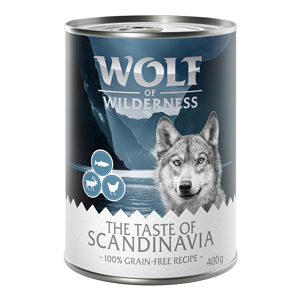 5 + 1 gratis! 6 x 400 g Wolf of Wilderness - Scandinavia: Lachs, Rentier, Huhn von Wolf of Wilderness