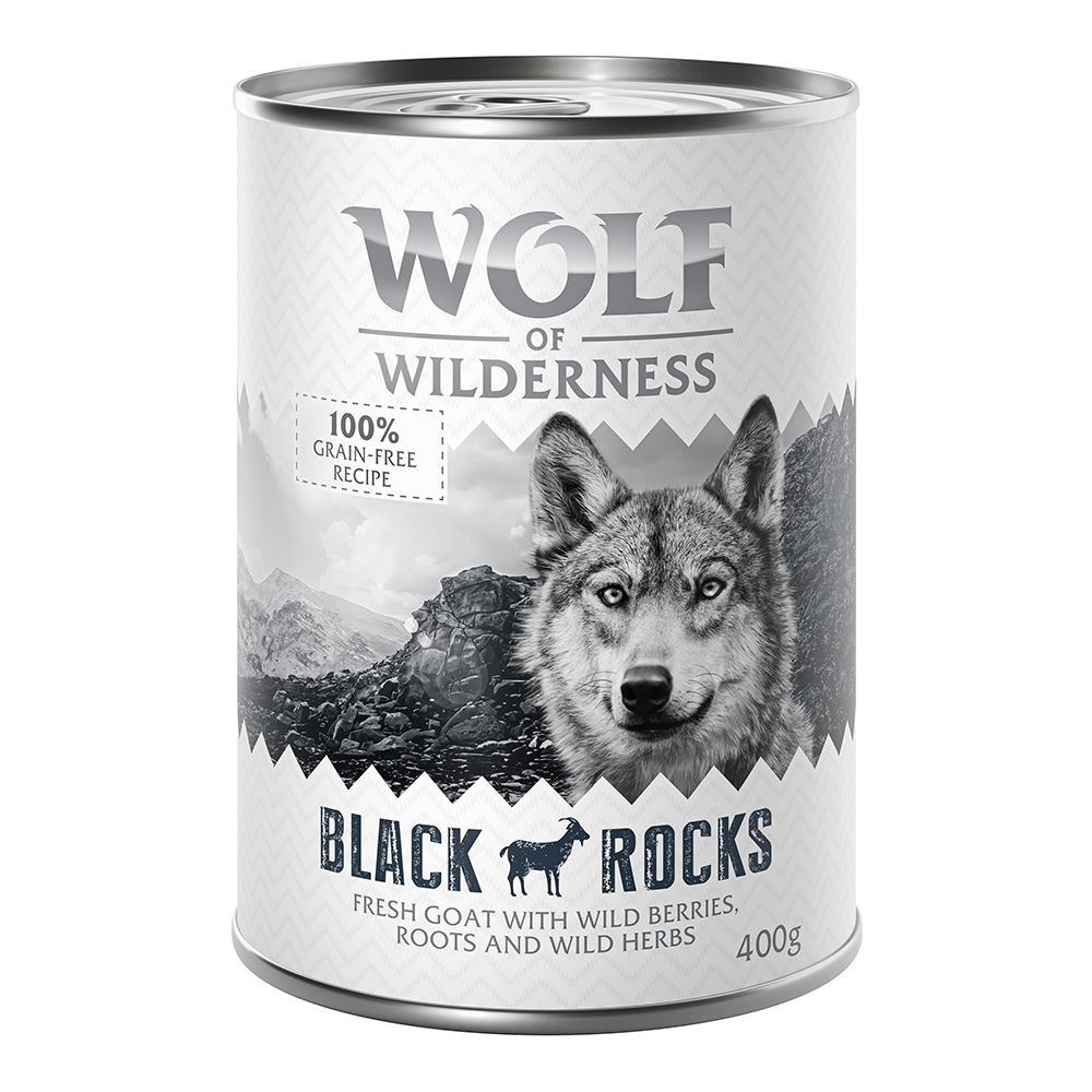 5 + 1 gratis! 6 x 400 g Wolf of Wilderness - Single Protein: Black Rocks - Ziege von Wolf of Wilderness