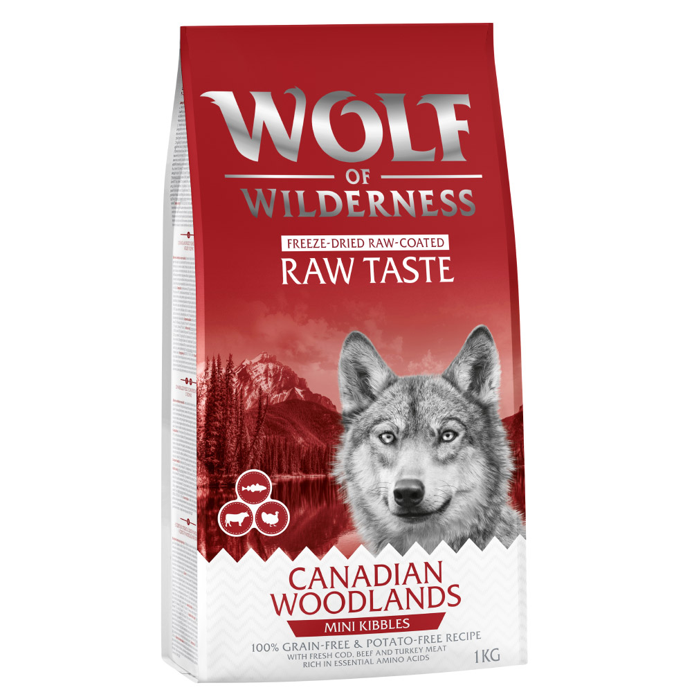 Bis zu 25% Cyber-Rabatt! 1 kg Wolf of Wilderness Trockenfutter - MINI Canadian Woodlands - Rind, Kabeljau, Truthahn von Wolf of Wilderness