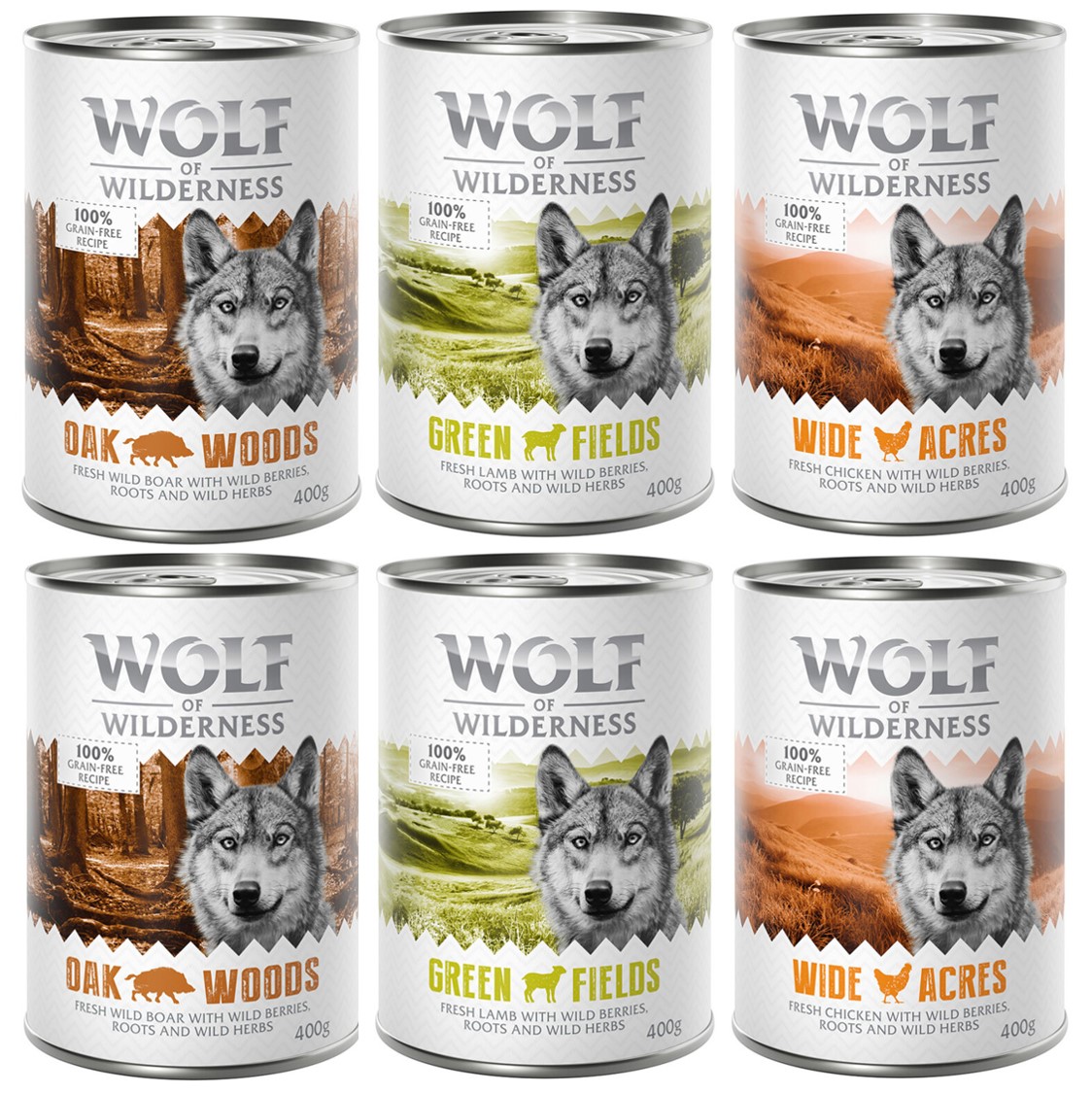 Sparpaket Wolf of Wilderness Adult - Single Meat 24 x 400 g / 800 g 24 x 400 g: Mix: Ente, Lamm, Wildschwein Sparpaket Wolf of Wilderness Adult - Single Meat 24 x 400 g / 800 g 24 x 400 g: Mix: Ente, Lamm, Wildschwein von Wolf of Wilderness