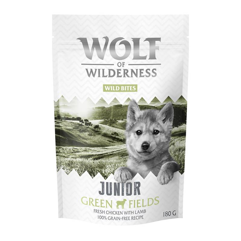 Sparpaket 3 x 180 g: Wolf of Wilderness Snack - Wild Bites - JUNIOR Green Fields - Lamm & Huhn (kleine Würfel) von Wolf of Wilderness