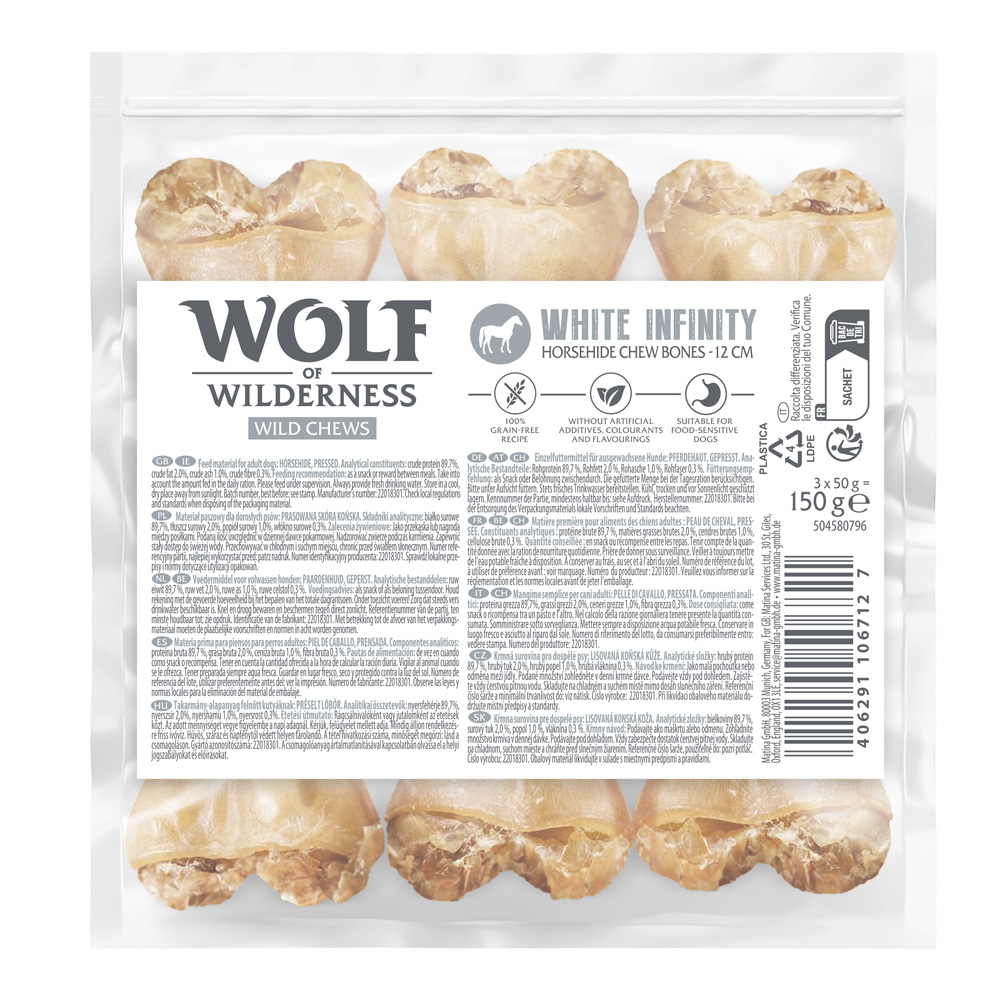 Wolf of Wildenress Kauknochen aus Pferdehaut "White Infinity" Sparpaket 9x 12cm Wolf of Wildenress Kauknochen aus Pferdehaut "White Infinity" Sparpaket 9x 12cm von Wolf of Wilderness