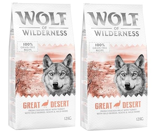 Wolf of Wilderness Adult Great Desert Pute | Hundefutter trocken | getreidefrei | Doppelpack | 2x12 KG von Wolf of Wilderness