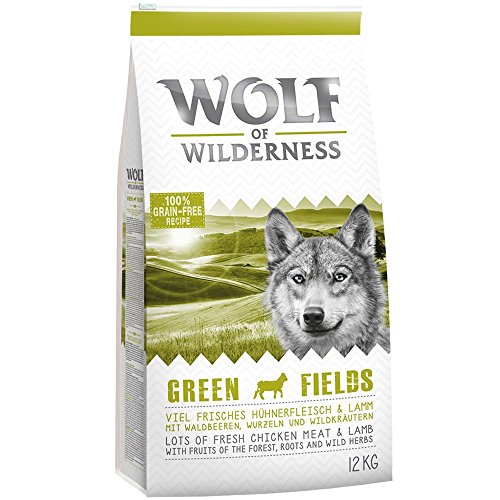 Wolf of Wilderness Adult Green Fields Lamm | Hundefutter trocken | getreidefrei | 12 KG von Wolf of Wilderness