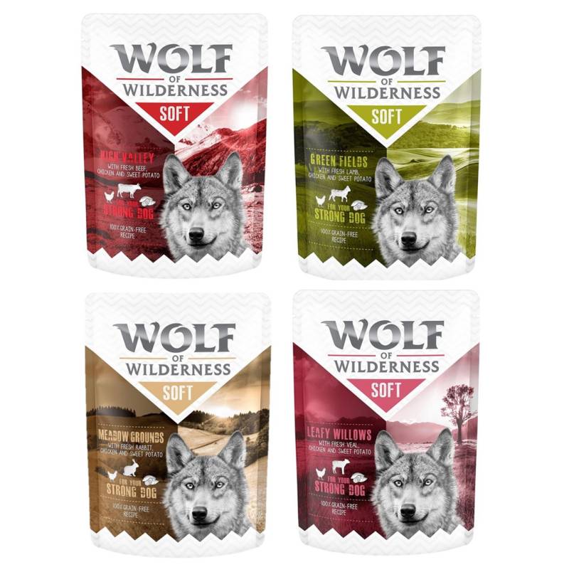 Wolf of Wilderness Adult - Mixpaket - Pouch 6 x 300 g: Lamm, Rind, Kaninchen, Kalb von Wolf of Wilderness