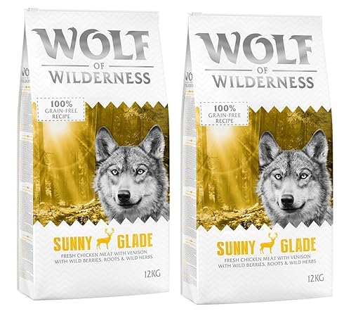 Wolf of Wilderness Adult Sunny Glade - Premium Trockenfutter für Hunde 100% Getreide- und glutenfrei angereichert mit Waldfrüchten, Wildkräutern und Wurzeln 2 x 12 kg von Wolf of Wilderness