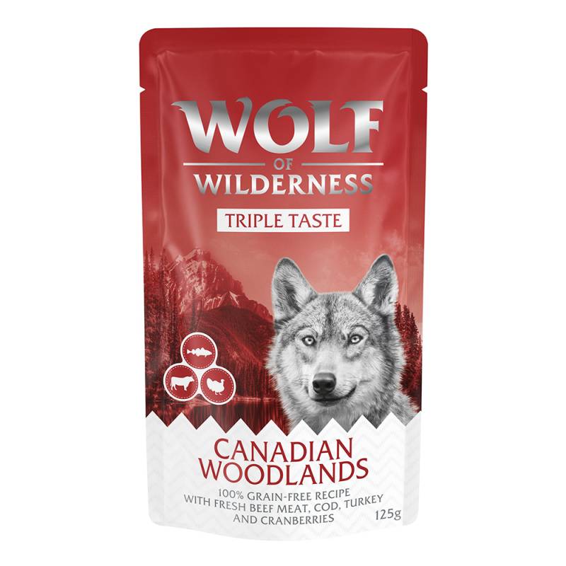 Wolf of Wilderness Adult - "Triple Taste" 12 x 125 g Canadian Woodlands - Rind, Kabeljau, Truthahn von Wolf of Wilderness