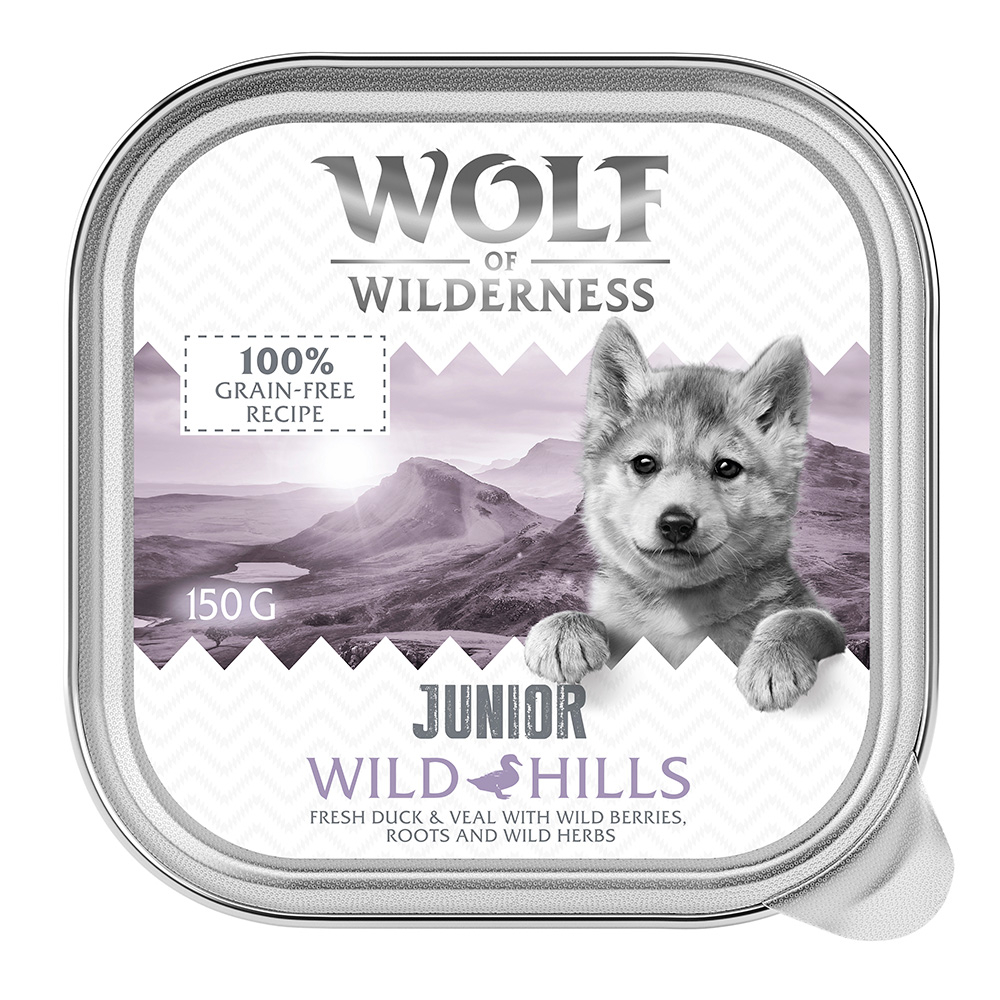 Wolf of Wilderness JUNIOR - Duo-Protein Rezeptur 6 / 24 x 150 g Schale - 6 x 150 g Wild Hills - Ente & Kalb Wolf of Wilderness JUNIOR - Duo-Protein Rezeptur 6 / 24 x 150 g Schale - 6 x 150 g Wild Hills - Ente & Kalb von Wolf of Wilderness