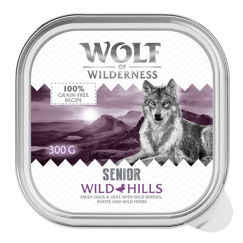 Wolf of Wilderness Senior - Duo-Protein Rezeptur 6 / 24 x 300 g Schale - 24 x 300 g: Wild Hills - Ente & Kalb von Wolf of Wilderness