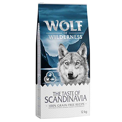 Wolf of Wilderness The Taste of Scandinavia Trockenfutter für ausgewachsene Hunde mit frischem Lachs, Rentier und Huhn mit Blaubeeren (12 kg) von Wolf of Wilderness