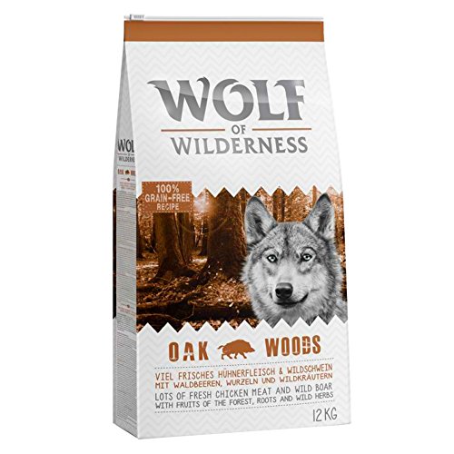 Wolf of Wilderness Trockenfutter für ausgewachsene Hunde, Eichenholz, mit frischem Huhn und Wildschwein (12 kg) von Wolf of Wilderness