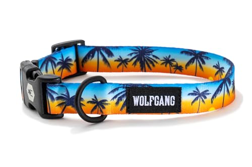 Wolfgang Premium-Hundehalsband, verstellbar, für kleine, mittelgroße und große Hunde, hergestellt in den USA, Sonnenuntergang-Palms-Druck, Größe M (2,5 x 30,5 - 45,7 cm) von Wolfgang Man & Beast