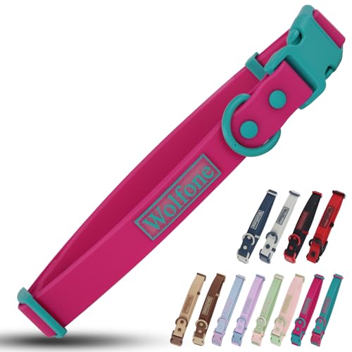 Wolfone Hundehalsband, wasserdicht, verstellbar, für kleine, mittelgroße und große Hunde, bequem, robust, langlebig, geruchsdicht, leicht zu reinigen, mit Schnellverschluss-Schnalle (rosa Pfau, groß) von Wolfone