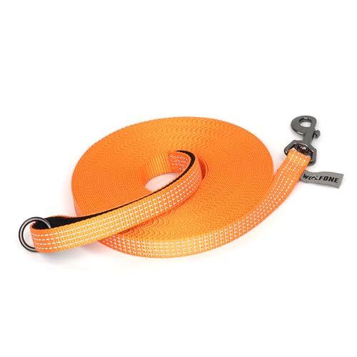 Wolfone Schleppleine für Hunde，Nylon 4 Reflektierende Draht Rückruf Hundeleine mit weichem gepolsterten Griff Trainingsleine für Outdoor-Übung 10m Orange von Wolfone