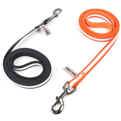 Wolfone Wasserdichte Hundeleine, reflektierend, für Hunde, mit weichem Griff, 17 mm x 2,7 mm, Schwarz / Orange, 2 Stück von Wolfone