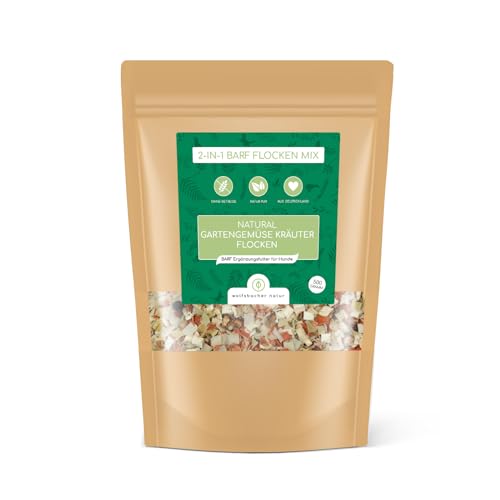 Barf Flocken Mix für Hunde – 100% Natürliche Gartengemüse und Kräuter, Getreidefrei, Unterstützt Verdauung und Gesundheit, 500g von Wolfsbacher